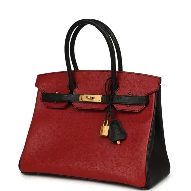HERMÈS Pre-owned Hermes Special Order (HSS) Birkin 30 Rouge Vif, Black Epsom Brushed Gold Hardware | Thumbnail 3 HERMÈS Pre-owned Hermes Special Order (HSS) Birkin 30 Rouge Vif, Black Epsom Brushed Gold Hardware | Thumbnail 3