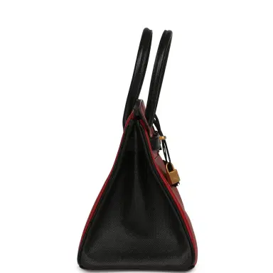 HERMÈS Pre-owned Hermes Special Order (HSS) Birkin 30 Rouge Vif, Black Epsom Brushed Gold Hardware | Thumbnail 4 HERMÈS Pre-owned Hermes Special Order (HSS) Birkin 30 Rouge Vif, Black Epsom Brushed Gold Hardware | Thumbnail 4