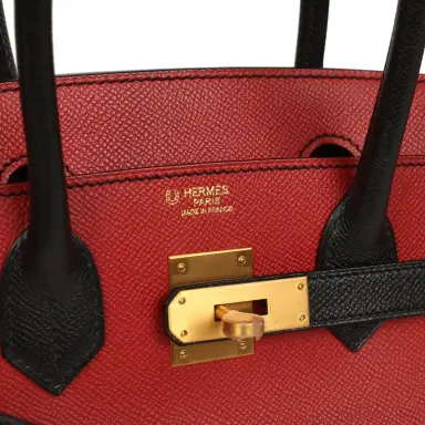 HERMÈS Pre-owned Hermes Special Order (HSS) Birkin 30 Rouge Vif, Black Epsom Brushed Gold Hardware | Thumbnail 7 HERMÈS Pre-owned Hermes Special Order (HSS) Birkin 30 Rouge Vif, Black Epsom Brushed Gold Hardware | Thumbnail 7