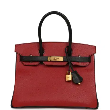 HERMÈS Pre-owned Hermes Special Order (HSS) Birkin 30 Rouge Vif, Black Epsom Brushed Gold Hardware | Thumbnail 1 HERMÈS Pre-owned Hermes Special Order (HSS) Birkin 30 Rouge Vif, Black Epsom Brushed Gold Hardware | Thumbnail 1