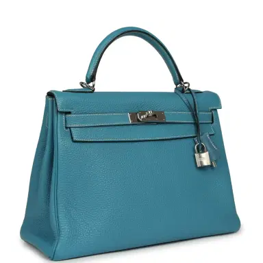 HERMÈS Vintage Hermes Kelly Retourne 32 Blue Jean Togo Palladium Hardware | Thumbnail 2 HERMÈS Vintage Hermes Kelly Retourne 32 Blue Jean Togo Palladium Hardware | Thumbnail 2