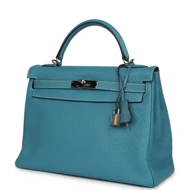 HERMÈS Vintage Hermes Kelly Retourne 32 Blue Jean Togo Palladium Hardware | Thumbnail 5 HERMÈS Vintage Hermes Kelly Retourne 32 Blue Jean Togo Palladium Hardware | Thumbnail 5