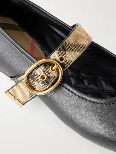 Burberry Check-trimmed Leather Mary Jane Ballet Flats | Thumbnail 5 Burberry Check-trimmed Leather Mary Jane Ballet Flats | Thumbnail 5