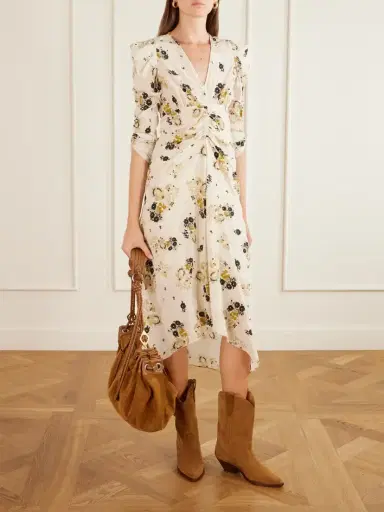 Isabel Marant Albini Gathered Floral-print Stretch-silk Midi Dress | Thumbnail 2 Isabel Marant Albini Gathered Floral-print Stretch-silk Midi Dress | Thumbnail 2