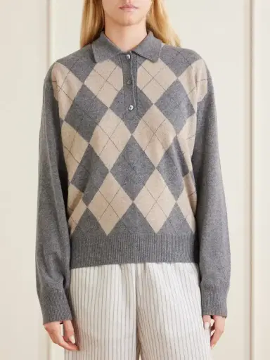 RÓHE Argyle Cashmere, Wool And Silk-blend Polo Sweater | Thumbnail 3 RÓHE Argyle Cashmere, Wool And Silk-blend Polo Sweater | Thumbnail 3