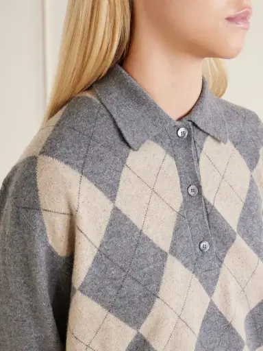 RÓHE Argyle Cashmere, Wool And Silk-blend Polo Sweater | Thumbnail 5 RÓHE Argyle Cashmere, Wool And Silk-blend Polo Sweater | Thumbnail 5