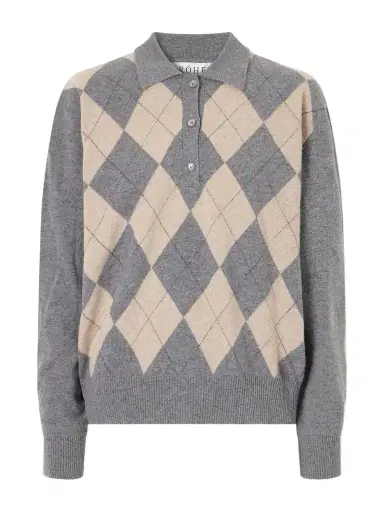 RÓHE Argyle Cashmere, Wool And Silk-blend Polo Sweater | Thumbnail 1 RÓHE Argyle Cashmere, Wool And Silk-blend Polo Sweater | Thumbnail 1