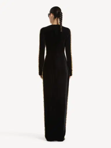 Balmain Long velvet dress with embroidered trim | Thumbnail 4 Balmain Long velvet dress with embroidered trim | Thumbnail 4