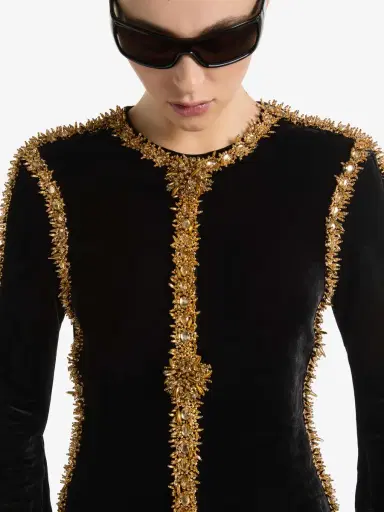 Balmain Long velvet dress with embroidered trim | Thumbnail 5 Balmain Long velvet dress with embroidered trim | Thumbnail 5