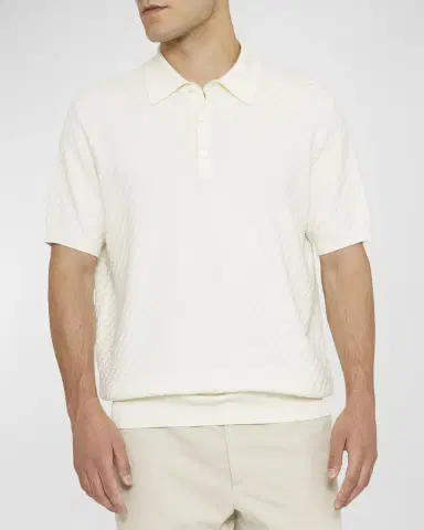 Brioni Men's Basketweave Stitch Polo Sweater | Thumbnail 2 Brioni Men's Basketweave Stitch Polo Sweater | Thumbnail 2