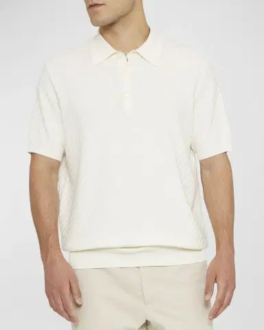 Brioni Men's Basketweave Stitch Polo Sweater | Thumbnail 3 Brioni Men's Basketweave Stitch Polo Sweater | Thumbnail 3