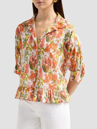 Ro's Garden Women's Ruby Floral Cotton Shirt - Multi Palm Haze | Thumbnail 4 Ro's Garden Women's Ruby Floral Cotton Shirt - Multi Palm Haze | Thumbnail 4