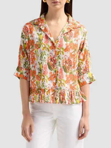 Ro's Garden Women's Ruby Floral Cotton Shirt - Multi Palm Haze | Thumbnail 5 Ro's Garden Women's Ruby Floral Cotton Shirt - Multi Palm Haze | Thumbnail 5