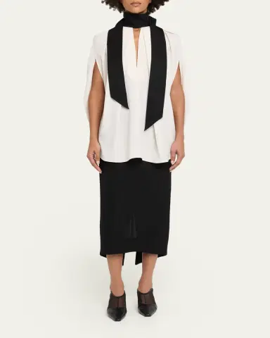 Lanvin Contrast Neck-Scarf Pleated Cape Top | Thumbnail 2 Lanvin Contrast Neck-Scarf Pleated Cape Top | Thumbnail 2