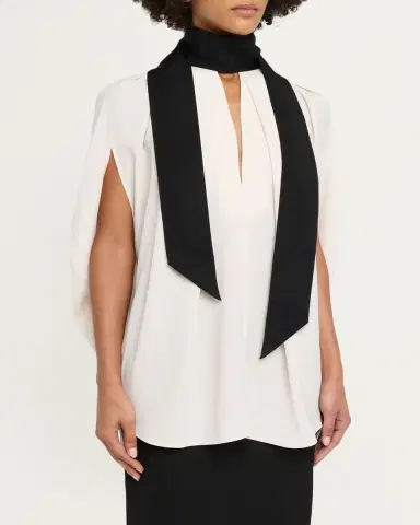 Lanvin Contrast Neck-Scarf Pleated Cape Top | Thumbnail 4 Lanvin Contrast Neck-Scarf Pleated Cape Top | Thumbnail 4