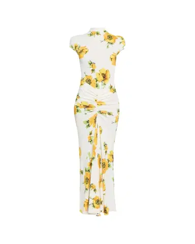 Alaïa Mock-Neck Draped Floral Jersey Cap-Sleeve Maxi Dress | Thumbnail 1 Alaïa Mock-Neck Draped Floral Jersey Cap-Sleeve Maxi Dress | Thumbnail 1