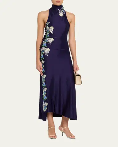 Rabanne Floral Embroidered Snap Draped Jersey Midi Dress | Thumbnail 4 Rabanne Floral Embroidered Snap Draped Jersey Midi Dress | Thumbnail 4