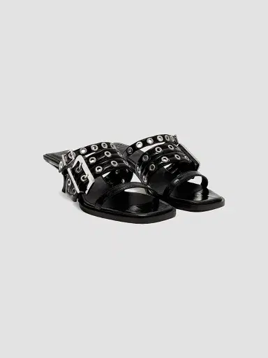 Ganni Women's 50MM Buckle-Strap Faux-Leather Mules - Black - Size 12 | Thumbnail 2 Ganni Women's 50MM Buckle-Strap Faux-Leather Mules - Black - Size 12 | Thumbnail 2