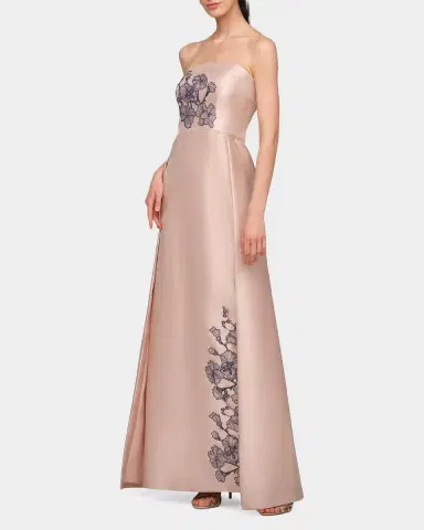 Kay Unger New York Chandler Floral Appliqué Strapless A-Line Gown | Thumbnail 4 Kay Unger New York Chandler Floral Appliqué Strapless A-Line Gown | Thumbnail 4
