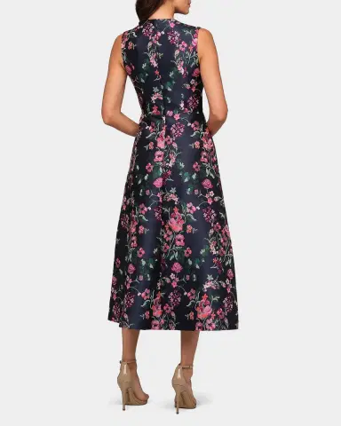 Kay Unger New York Rhea Floral Jacquard Midi Dress | Thumbnail 3 Kay Unger New York Rhea Floral Jacquard Midi Dress | Thumbnail 3