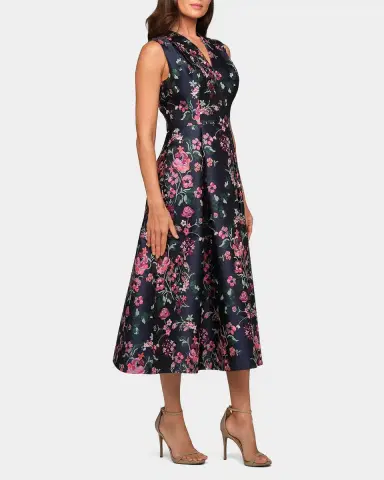 Kay Unger New York Rhea Floral Jacquard Midi Dress | Thumbnail 4 Kay Unger New York Rhea Floral Jacquard Midi Dress | Thumbnail 4