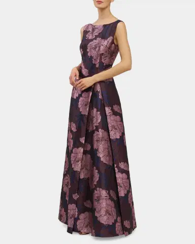 Kay Unger New York Caitlin Floral Jacquard Fit & Flare Gown | Thumbnail 4 Kay Unger New York Caitlin Floral Jacquard Fit & Flare Gown | Thumbnail 4