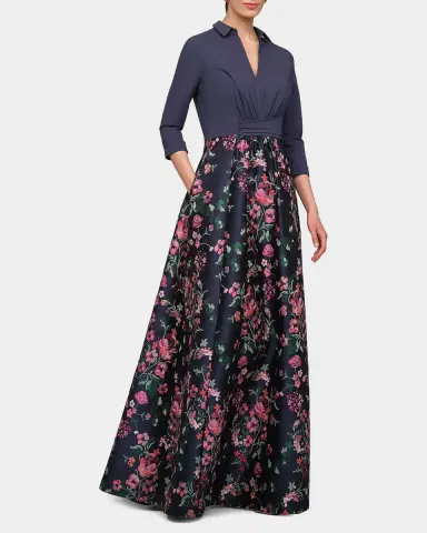 Kay Unger New York Marceline Floral-Jacquard Shirtwaist Gown | Thumbnail 4 Kay Unger New York Marceline Floral-Jacquard Shirtwaist Gown | Thumbnail 4