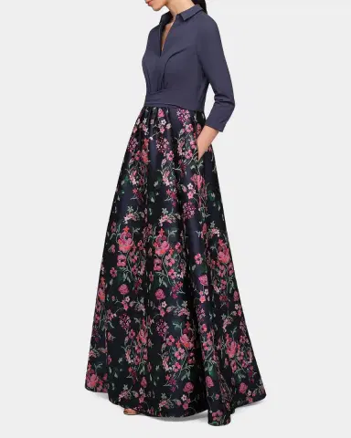 Kay Unger New York Marceline Floral-Jacquard Shirtwaist Gown | Thumbnail 6 Kay Unger New York Marceline Floral-Jacquard Shirtwaist Gown | Thumbnail 6
