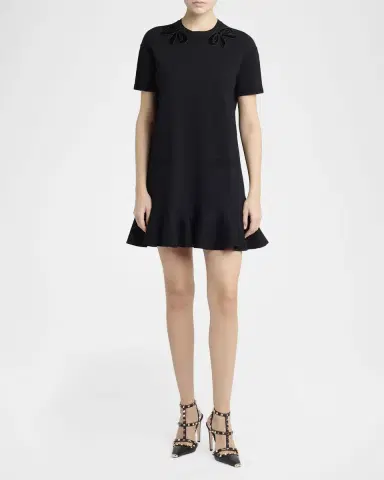 Valentino Garavani Velvet Bow Short-Sleeve Knit Mini Dress | Thumbnail 2 Valentino Garavani Velvet Bow Short-Sleeve Knit Mini Dress | Thumbnail 2