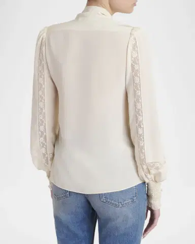 Valentino Garavani Lace-Inset Ruffle Bow-Neck Silk Shirt | Thumbnail 3 Valentino Garavani Lace-Inset Ruffle Bow-Neck Silk Shirt | Thumbnail 3