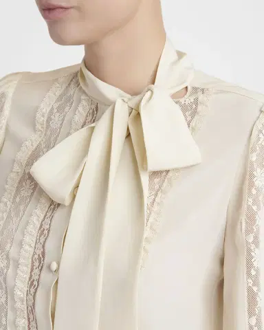Valentino Garavani Lace-Inset Ruffle Bow-Neck Silk Shirt | Thumbnail 5 Valentino Garavani Lace-Inset Ruffle Bow-Neck Silk Shirt | Thumbnail 5