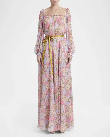Valentino Garavani Floral-Print Silk Chiffon Long-Sleeve Belted Blouse | Thumbnail 2 Valentino Garavani Floral-Print Silk Chiffon Long-Sleeve Belted Blouse | Thumbnail 2