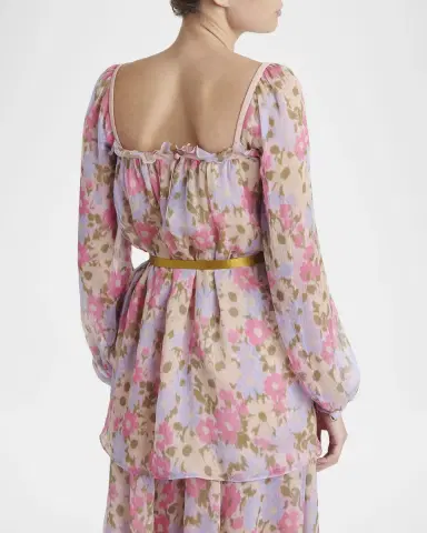 Valentino Garavani Floral-Print Silk Chiffon Long-Sleeve Belted Blouse | Thumbnail 3 Valentino Garavani Floral-Print Silk Chiffon Long-Sleeve Belted Blouse | Thumbnail 3