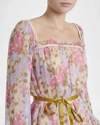 Valentino Garavani Floral-Print Silk Chiffon Long-Sleeve Belted Blouse | Thumbnail 5 Valentino Garavani Floral-Print Silk Chiffon Long-Sleeve Belted Blouse | Thumbnail 5