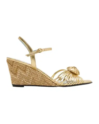 Valentino Garavani 70mm Coeur Royal Metallic Leather Wedge Sandals | Thumbnail 1 Valentino Garavani 70mm Coeur Royal Metallic Leather Wedge Sandals | Thumbnail 1