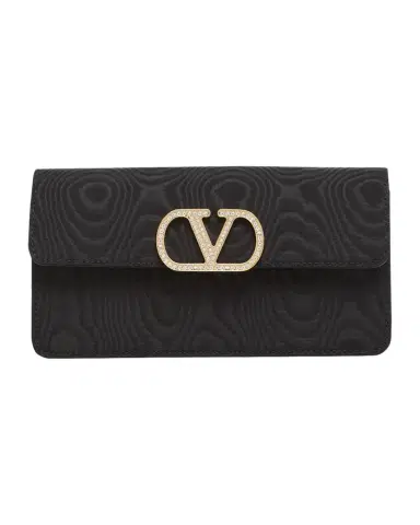 Valentino Garavani Crystal VLogo Moire Clutch Bag | Thumbnail 1 Valentino Garavani Crystal VLogo Moire Clutch Bag | Thumbnail 1