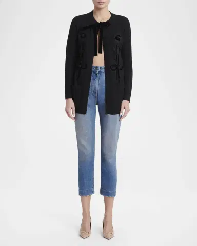 Valentino Garavani Floral Velvet Embroidered Crewneck Cardigan | Thumbnail 2 Valentino Garavani Floral Velvet Embroidered Crewneck Cardigan | Thumbnail 2