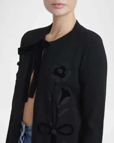 Valentino Garavani Floral Velvet Embroidered Crewneck Cardigan | Thumbnail 5 Valentino Garavani Floral Velvet Embroidered Crewneck Cardigan | Thumbnail 5