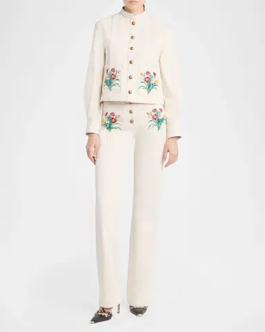 Valentino Garavani Floral Beaded Pocket Denim Jacket | Thumbnail 2 Valentino Garavani Floral Beaded Pocket Denim Jacket | Thumbnail 2