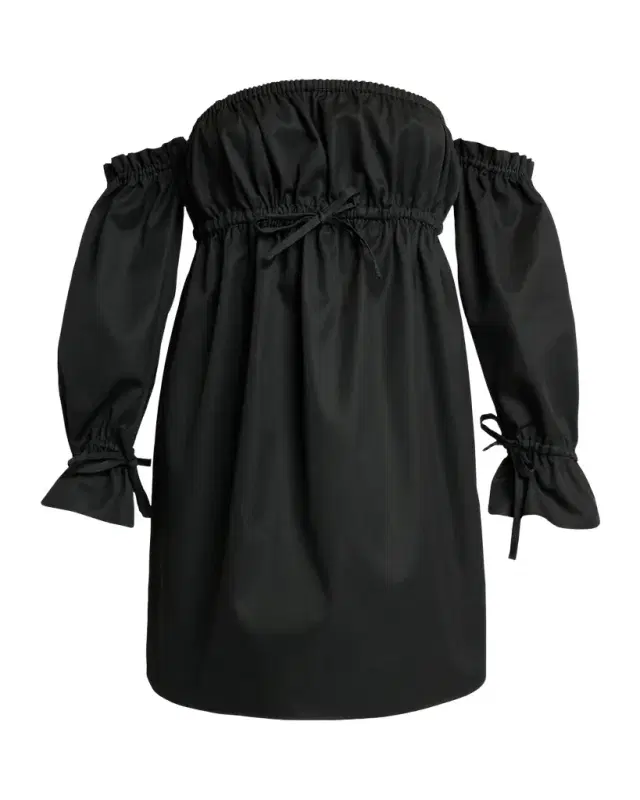 Off-Shoulder Drawstring Cotton Poplin Mini Dress Off-Shoulder Drawstring Cotton Poplin Mini Dress