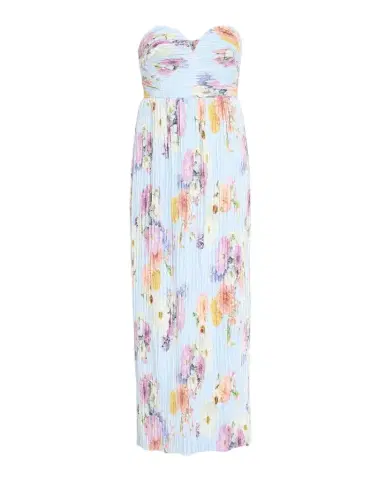 As It May Calla Strapless Pleated Floral-Print Satin Column Gown | Thumbnail 1 As It May Calla Strapless Pleated Floral-Print Satin Column Gown | Thumbnail 1