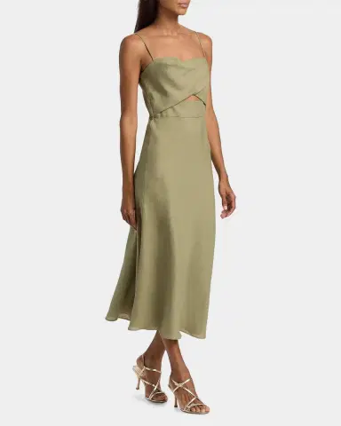Black Halo Jada Linen Cut-Out Midi-Dress | Thumbnail 2 Black Halo Jada Linen Cut-Out Midi-Dress | Thumbnail 2