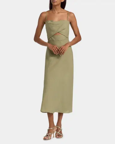 Black Halo Jada Linen Cut-Out Midi-Dress | Thumbnail 4 Black Halo Jada Linen Cut-Out Midi-Dress | Thumbnail 4