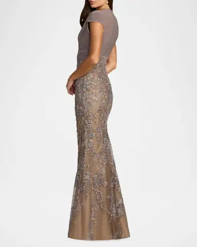 Mac Duggal Bead Embroidered Jersey & Mesh Mermaid Gown | Thumbnail 3 Mac Duggal Bead Embroidered Jersey & Mesh Mermaid Gown | Thumbnail 3