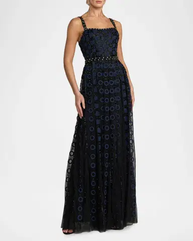 Mac Duggal Square-Neck Embroidered Mesh Gown | Thumbnail 2 Mac Duggal Square-Neck Embroidered Mesh Gown | Thumbnail 2
