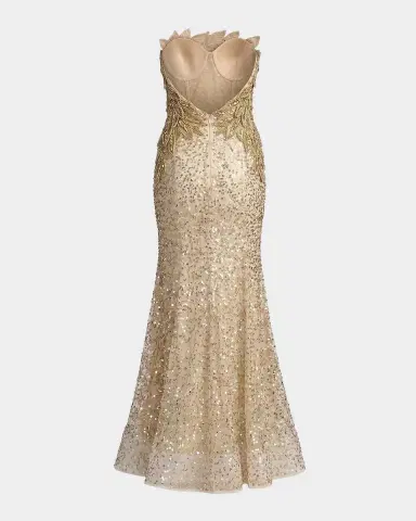 Mac Duggal Beaded Mesh Strapless Trumpet Gown | Thumbnail 3 Mac Duggal Beaded Mesh Strapless Trumpet Gown | Thumbnail 3