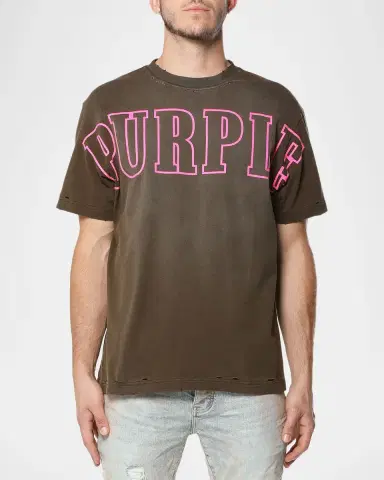PURPLE Men's Logo Outline Distressed Jersey T-Shirt | Thumbnail 4 PURPLE Men's Logo Outline Distressed Jersey T-Shirt | Thumbnail 4
