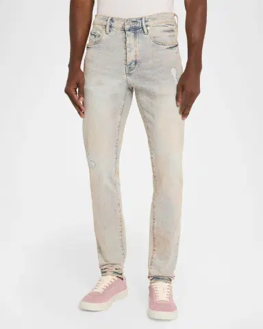 PURPLE Men's P001 Pink Mud Distressed Stretch Skinny Jeans | Thumbnail 4 PURPLE Men's P001 Pink Mud Distressed Stretch Skinny Jeans | Thumbnail 4