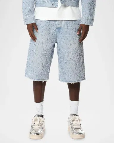 PURPLE Men's Embellished Wide-Leg Jean Shorts | Thumbnail 3 PURPLE Men's Embellished Wide-Leg Jean Shorts | Thumbnail 3