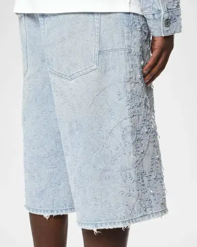 PURPLE Men's Embellished Wide-Leg Jean Shorts | Thumbnail 4 PURPLE Men's Embellished Wide-Leg Jean Shorts | Thumbnail 4